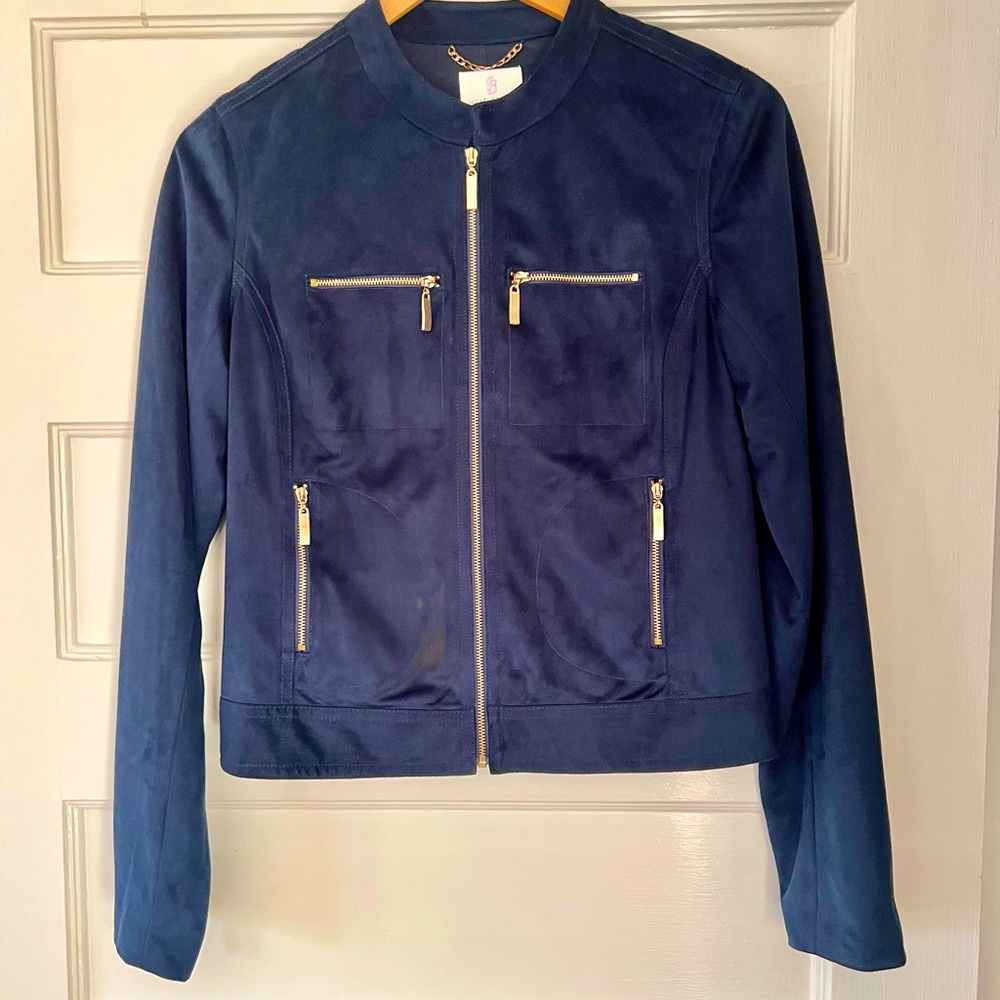 Julie Brown NYC Navy Faux Suede Jacket with Zipper Detail
